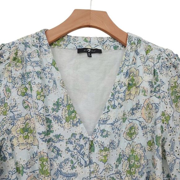 7 For All Mankind Boho Blouse Womens Medium Green Eyelet Embroidered Floral - Picture 4 of 13